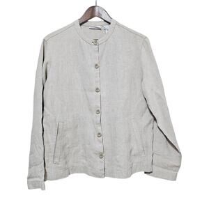 Liz Claiborne Lizsport 100% Linen Button-Up Top Women's Size S Beige Cottagecore